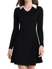 Long Sleeve Dresses for Women 2025 Fall Vintage Lapel Collar V Neck A-Line Sh...