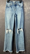 BKE Youth Girls Sz 10 Distressed Ripped Raw Hem Straight Leg Jeans 24x32