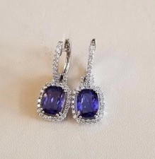 14K White Gold Plated 3Ct Cushion Cut Lab Created Tanzanite Drop Dangle Earrings