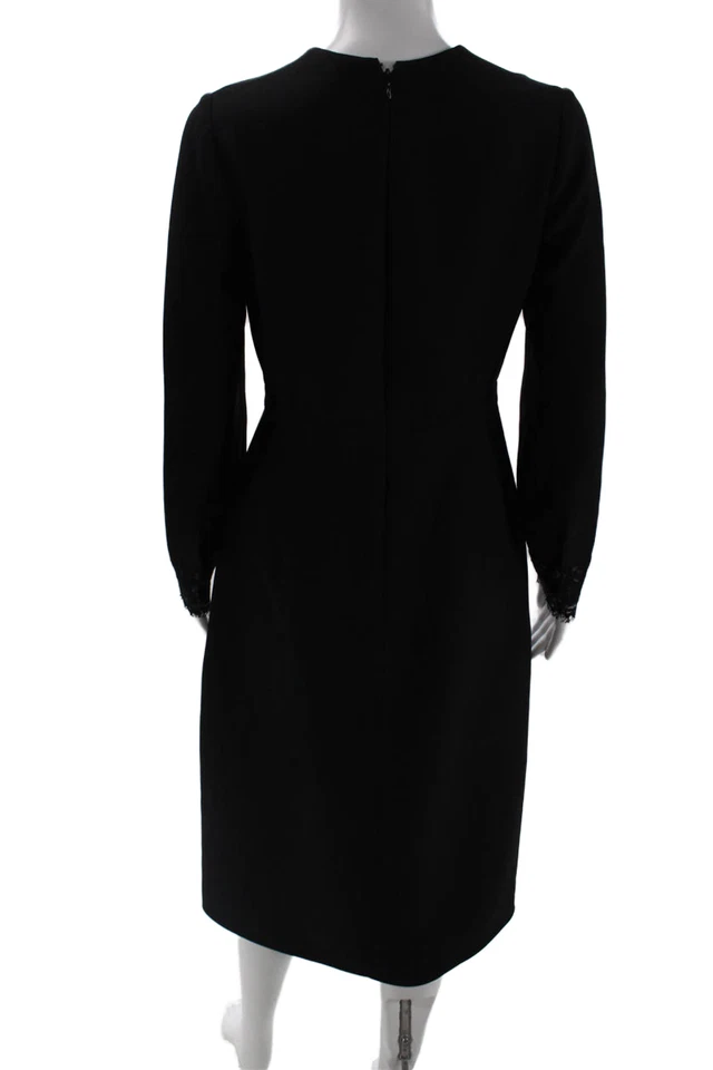 Vestido Vaina Valentino Mujer Negro Manga Larga Cuello Redondo Lana Seda Talla 8 Foto 3 de 4