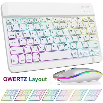 Für Huawei Honor Pad Tab Beleuchtete Tastatur Funk Maus Wireless QWERTZ Layout