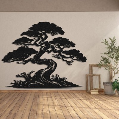 Oversized Pine Tree Metal Wall Decor, Bonsai Nature Art Gift
