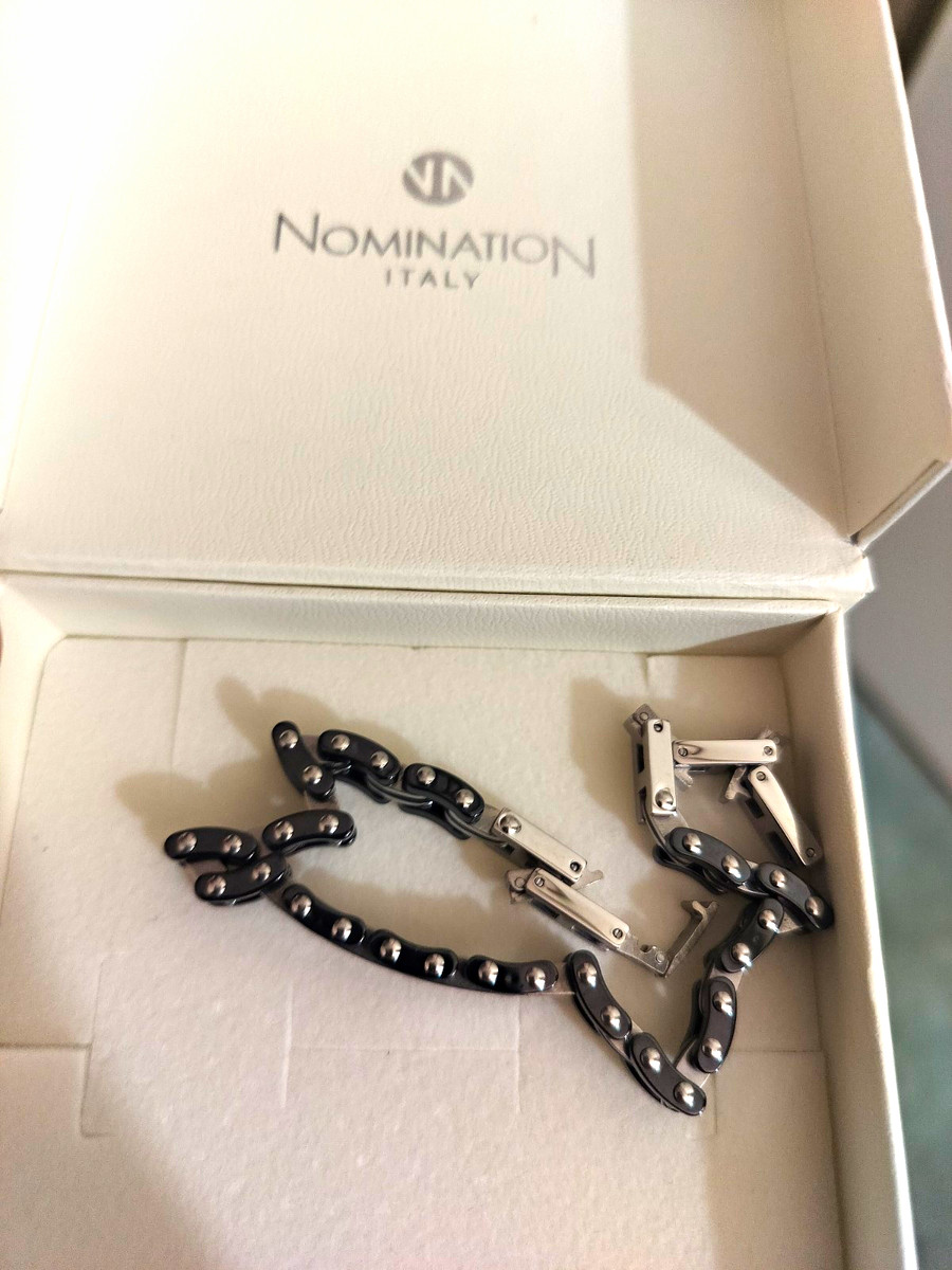 Nomination Italy Stainless Steel Link Charm Bracelet Silver/Black CZ Adjustable