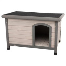 Natura Classic Dog House, Flat Hinged Roof, Adjustable Legs, Gray, Small