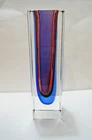 6" Vintage 60s Gianfranco Mandruzzato Murano Sommerso Block Vase Cranberry Blue