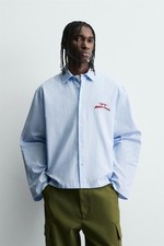 ZARA Man Boxy Size S STRIPED GRAPHIC PRINT SHIRT Relaxed Fit New Cool Cropped