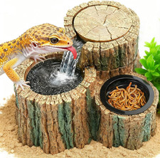 2 in 1 Reptile Water Fountain with Food Dish 550ML, Reptile Waterfall Drinking F