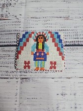 Vintage Native American Coin Purse Hand Beaded Leather Pouch 2.5" x 3" Inches