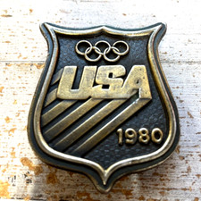 Vtg 1980 USA Olympic Bergamot Brass Belt Buckle Lake Placid NY Winter Olympics