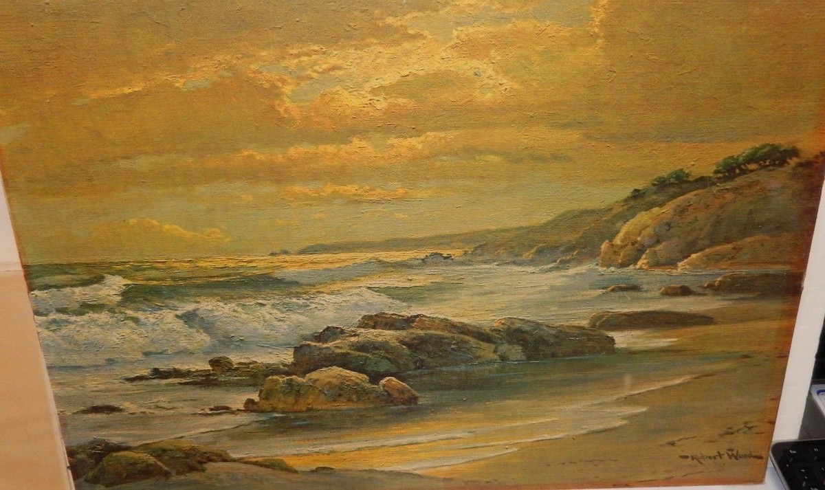 ROBERT WOOD ROCKY WAVES SEASCAPE VINTAGE COLOR LITHOGRAPH | eBay
