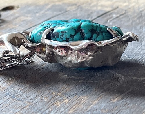 Finland Brutalist Modernist Reino O Saastamoinen Turquoise Silver Necklace 1970s - Picture 4 of 21