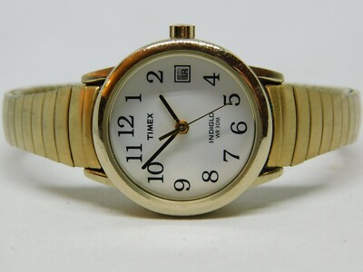 Timex Indiglo 30M Water Resistant Gold Tone Quartz Analog Ladies Watch Sz. 6''