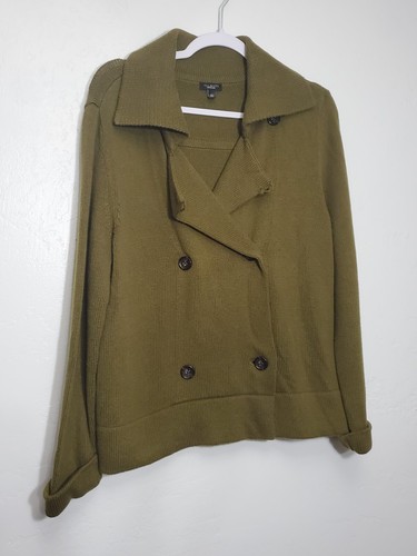 Talbots Sweater Cardigan Womens Olive Green Button Front Casual Knit XL