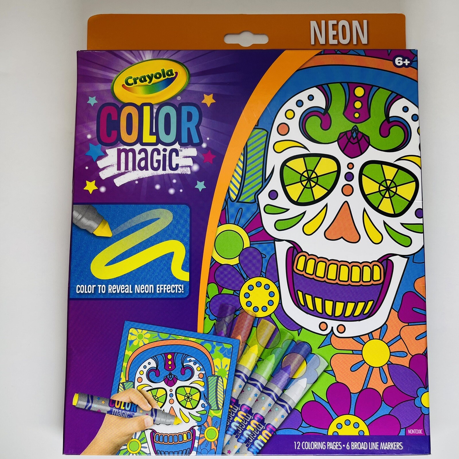 Crayola Color Magic Neon Coloring 12 Pages Cool Designs & 6 Broad Line Markers