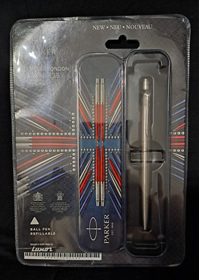 Parker Jotter London Stainless Steel Ball Pen with 6 fine and 2 med BLK refills 
