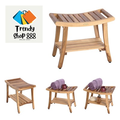 24 Inch Harmony Natural Color Waterproof Teak Wood Shower Bench Stool Seat Ch...