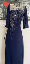 Sale!! Ao Dai 4ta-Thiet Ke,Beads,Chiffon-Navy-Ao Only-No Return-USA 4-AS-IS