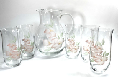 Stylesetter Pretty Lemonade/Iced Tea 88oz Pitcher with 16oz Glasses Set of Five