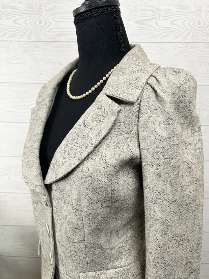Talla 6 BLAZER Casa Blanca Mercado Negro GRIS CLARO Paisley PEPLUM Mezcla Lana $195 Foto 3 de 4