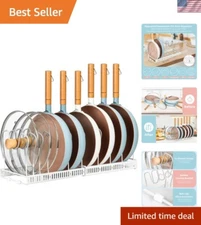Expandable Pot Rack Organizer with 10 Adjustable Dividers for Kitchen Cabinets