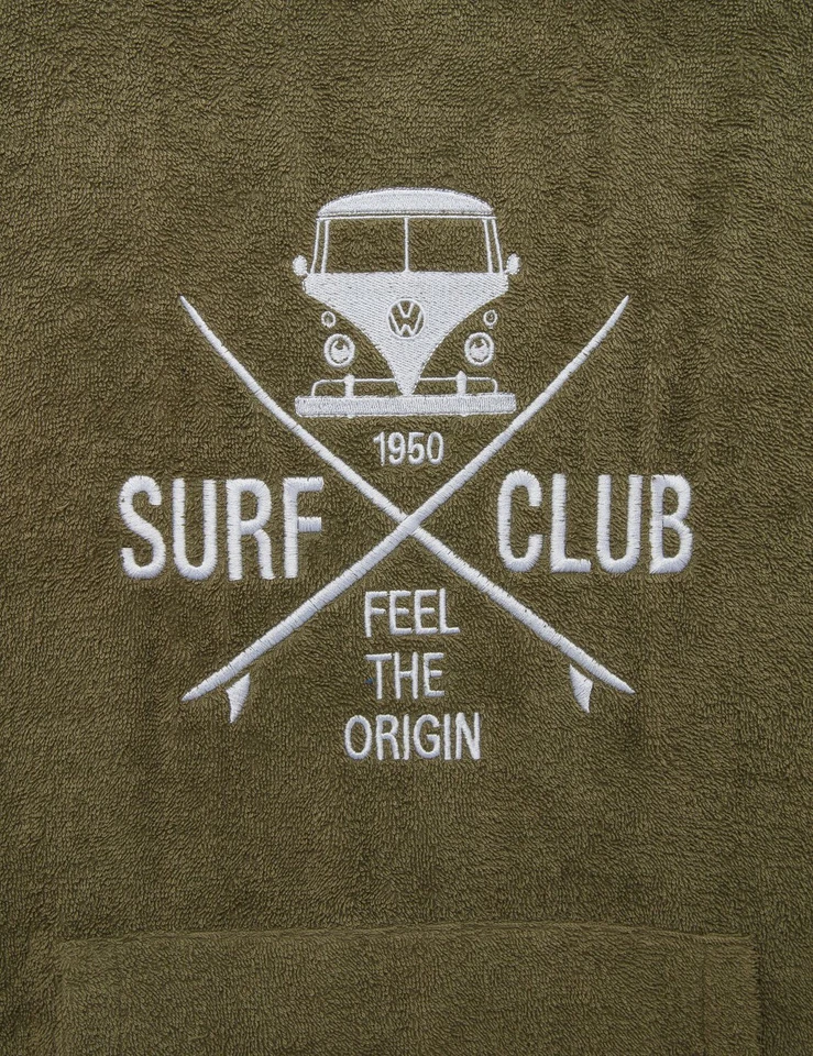 Poncho Strandponcho Bademantel VW Bulli »SURF CLUB« Olive Weiß - Bild 2 von 2