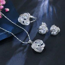 CWWZircon Siilver Plated White CZ Cute Pendant Necklace Earring Ring Jewelry Set