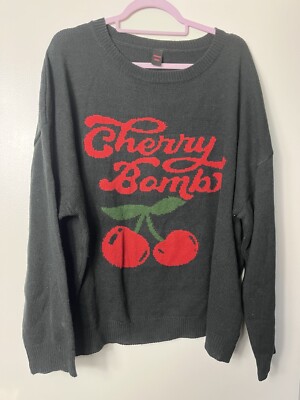 ROMWE Strickpullover schwarz Intarsien Kirsche Bomb Größe 3XL UK 22 24