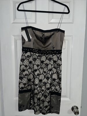 Alessandro Dell'Acqua Dress Black Ivory Lace Strapless Above Knee 44 Womens NWT