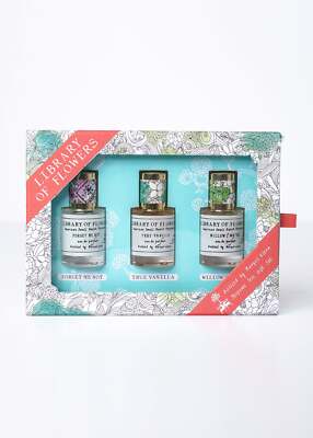 LIBRARY OF FLOWERS Perfume Trio Gift Set *Forget Me Not *Vanilla *Willow & Water