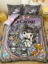Kuromi Bedding Set Sheet Pillowcase Duvet Cover Girls Anime Bed Set Single 4PCS