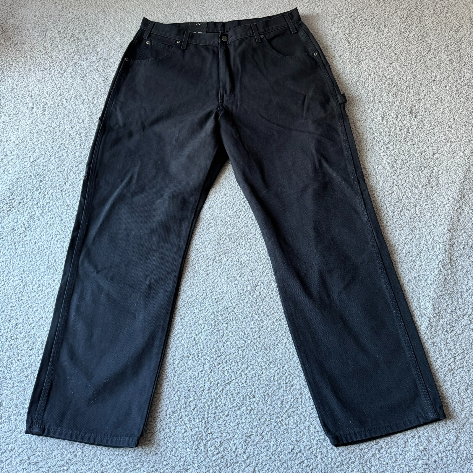 Mens 38x32 Black Canvas Carpenter Relaxed Fit Straight