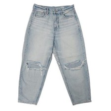 American Eagle Relaxed Mom Jean Womens 6 X-Short Blue High Rise Distressed