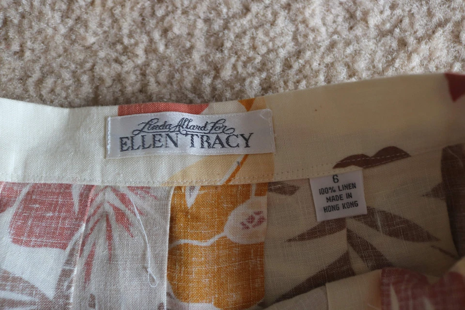 Maxi falda Linda Allard Ellen Tracy para mujer flores blancas 100 % lino talla 6 Foto 3 de 4