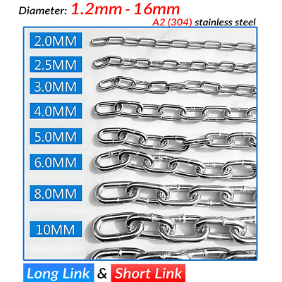 Short Long Security Link Chain 304 Stainless Steel 2mm 3mm  16mm