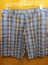 MENS CHAMPION TOUR GRIP WAIST 5 POCKETS BLUE PLAID GOLF SHORTS SZ 34 INSEAM 10"