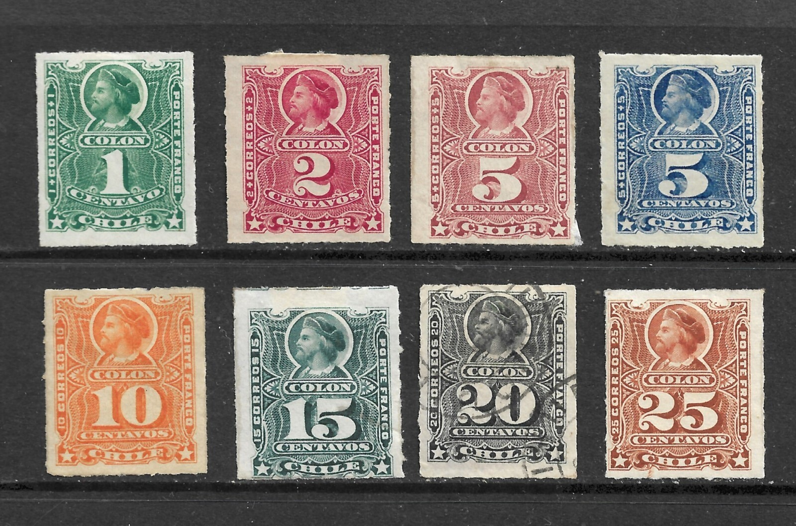 Chile Scott 25-32 Mostly F/VF Mint Hinged Short Set Issued 1878-92.
