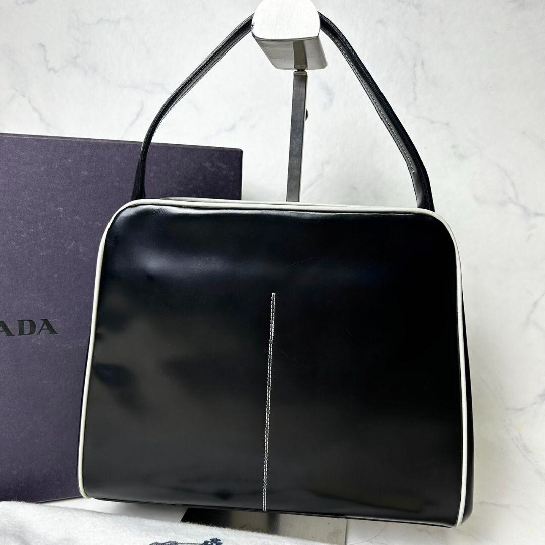 バッグ PRADA PATENT LEATHER SQUARE BOX BAG PRADA 00s SPAZZOLATO Square Patent Leather Clasp Handbag