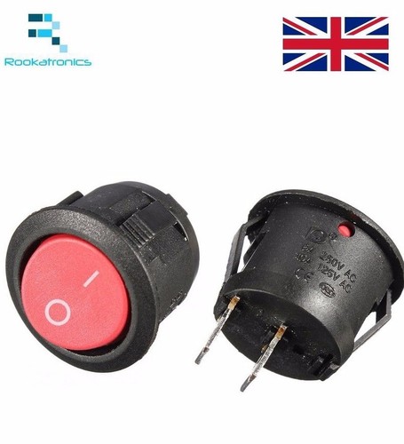 Rocker Switch Red 14mm Diameter 16mm Lip Small Round 2 Pin ON-OFF | eBay