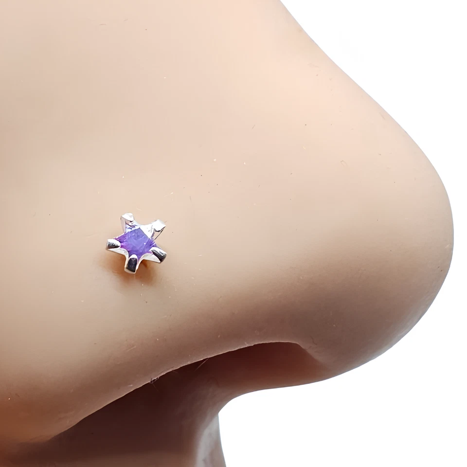 Star Nose Stud CZ AB 3,5 mm 22 g (0,6 mm) argento sterling 925 10 mm L perno ... - Immagine 4 di 4