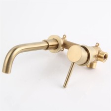 Wall Mount Basin Mixer Tap Brushed Gold Brass Swivel Spout Bathroom Sink Faucet