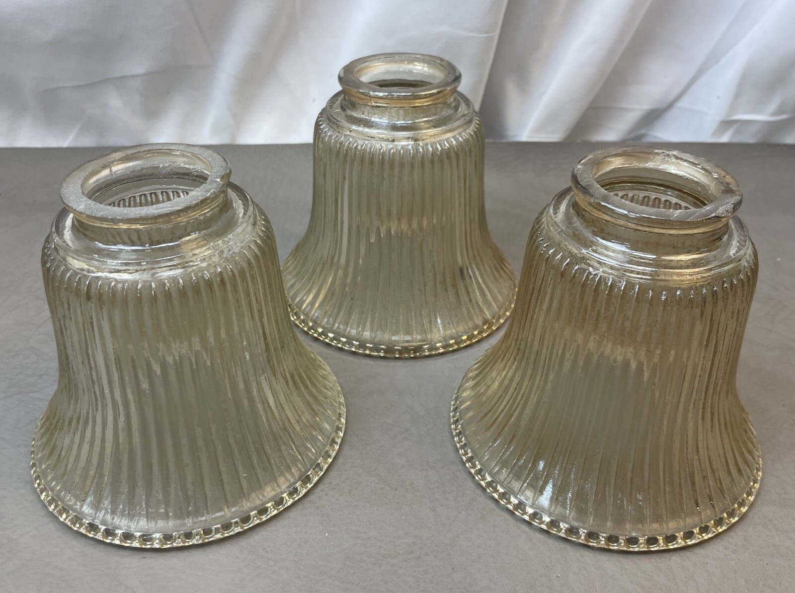 Amber Glass Ribbed Bell Shade Set of 3 for Ceiling Fan Light Replacement-image