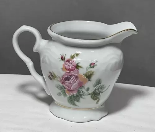 Vintage Gibson Houseware China Creamer -Floral design and gold trim