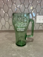 Vintage 1980's Coca-Cola Cowboy Whataburger Green Glass Handled Mug