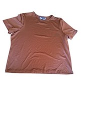 Susan Graver 1X Brown Short-Sleeve Top Liquid Knit Made In USA