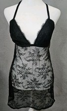 NEW NWT Auden Chemise Negligee Thong Set L Black Lace Sheer Lingerie Women's