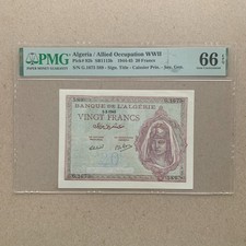 Algeria Allied Occupation WWII 1944-45 20 Francs PMG 66 UNC P92b WW2 Banknote