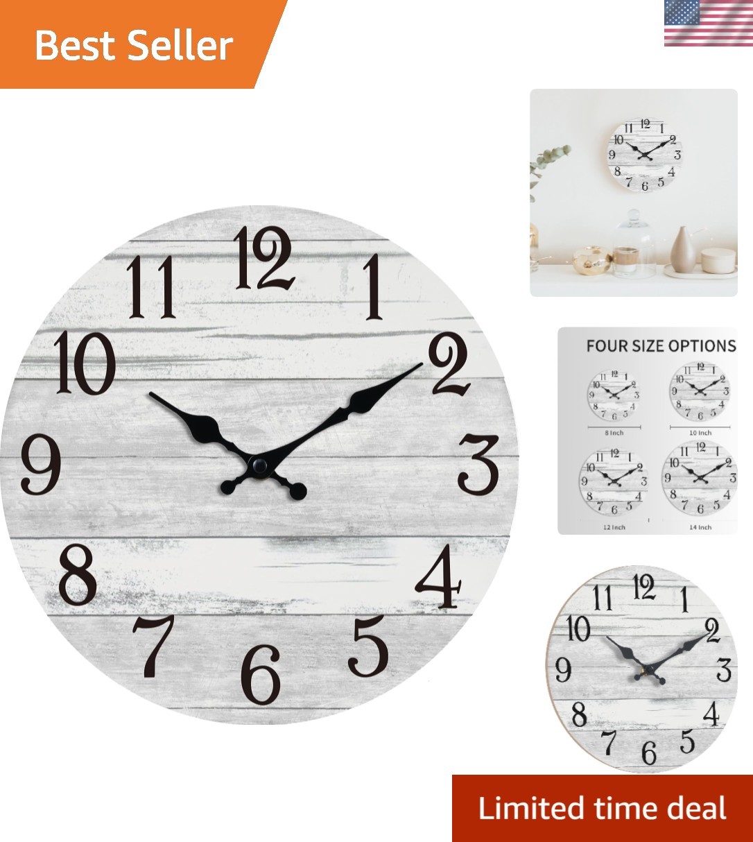 Decorative 8-Inch Battery Operated Wall Clock - Rustic Desig