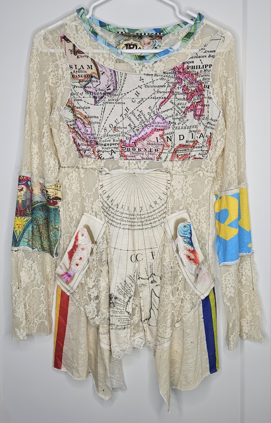 IPNG Designs Tunic Top Map Patchwork Lace Rhinest… - image 1