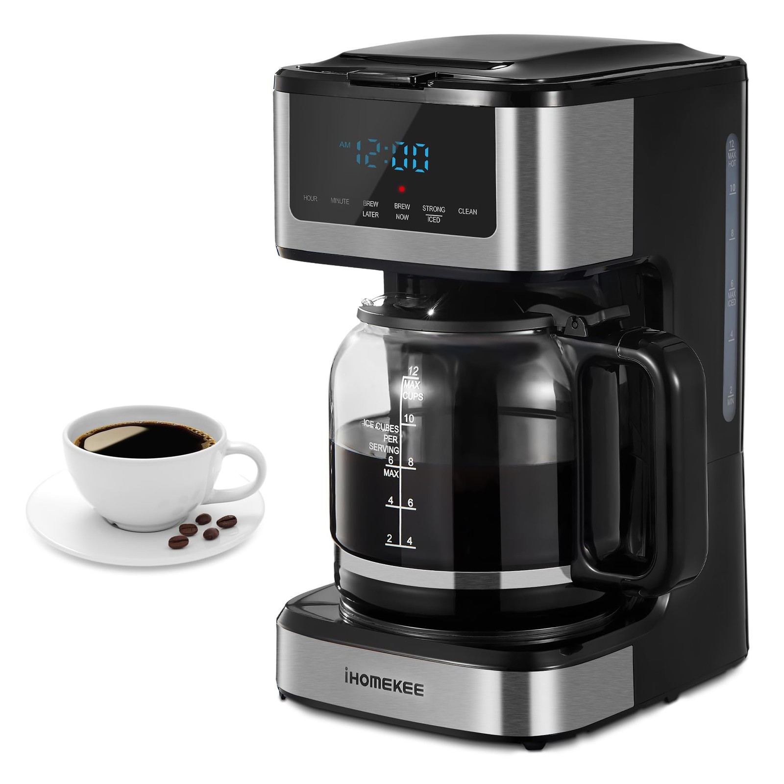 , Programmable Drip Coffee Maker 12 Cup, Regular & Strong Brew Dr...