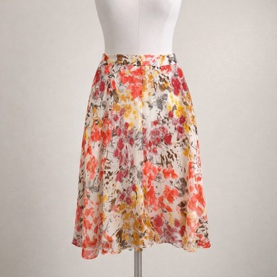 Pendleton Floral Silk Midi Skirt Womens 14 Red Orange Watercolor TG769-68483